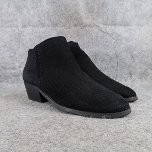 Lucky Brand Shoes Womens 8 Ankle Boot Leather Black Perforated Block Heel Bootie